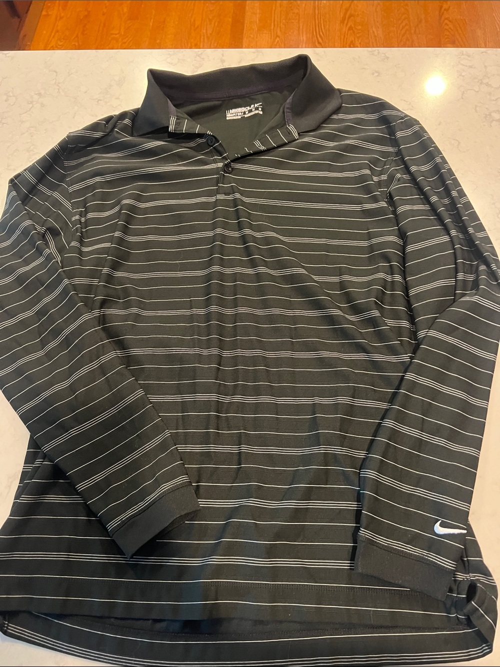 Nike Men’s Black Polo with Thin White Stripes - Long Sleeve